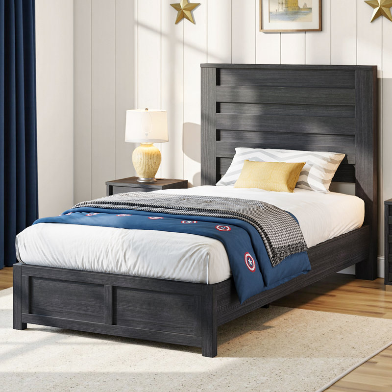  Louby 5 Pieces Farmhouse Twin Bedroom Set, Black, Black, Twin