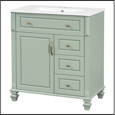 Meuble-lavabo de salle de bain avec comptoir, tiroir escamotable, 3 tiroirs et armoire de rangement