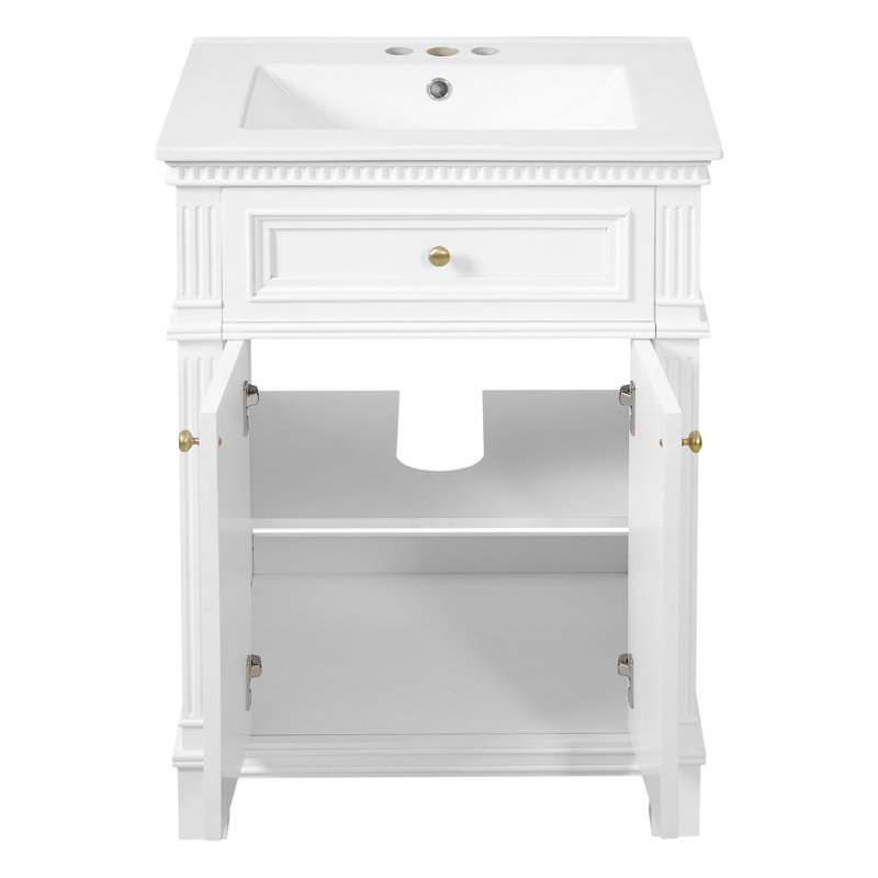 Armoire de salle de bain Vintage Elegance avec portes à fermeture douce et tablette réglable, meuble-lavabo avec lavabo en céramique