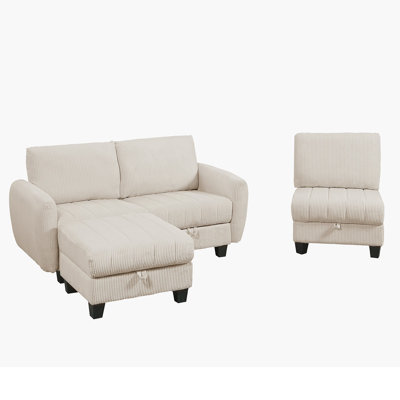 94.5” Modular Corduroy Sectional Sofa with ottoman