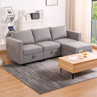 Petit canapé modulaire à 3 places modulaire en forme de L avec repose-pieds convertible gris foncé