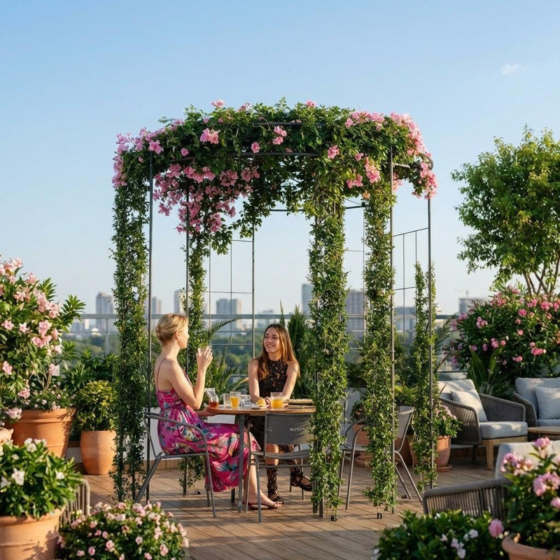 Pergola de jardin en métal noir - Arche de treillis d'extérieur en forme de cage à oiseaux de 270 cm pour plantes grimpantes, roses et vignes - Décoration de mariage, de patio et de jardin