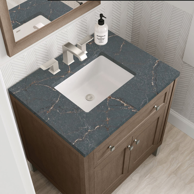 Meuble-lavabo simple l 30 po Chicago, 8 po, Bleu Parisien, Walnut Whisper