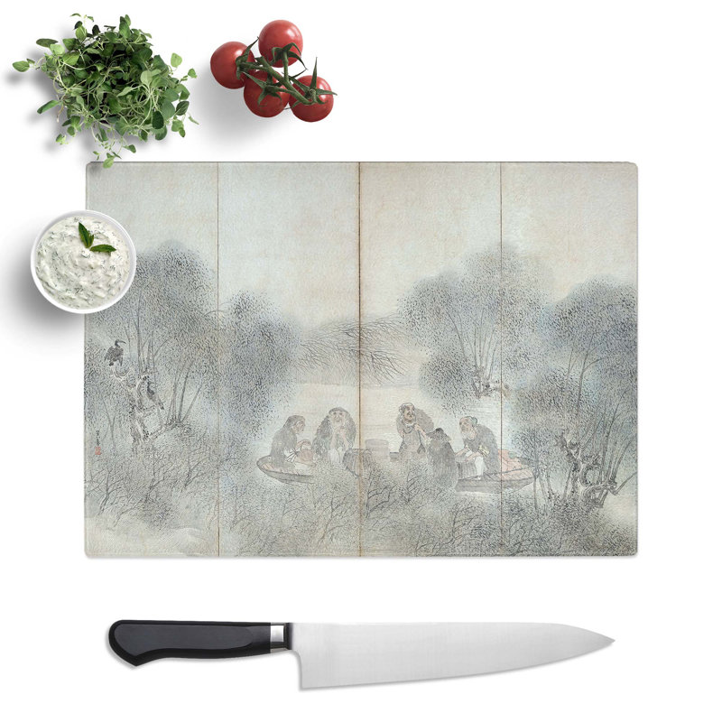 Tempered Glass Woodcutters & Fishermen Vol.2 by Matsumura Goshun Chopping Board, 28.5 cm x 20 cm