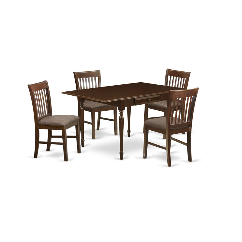 Ensemble de salle à manger 5 pièces moderne comprenant une table rectangulaire en bois avec Dropleaf et 4 chaises de salle à manger en lin, acajou