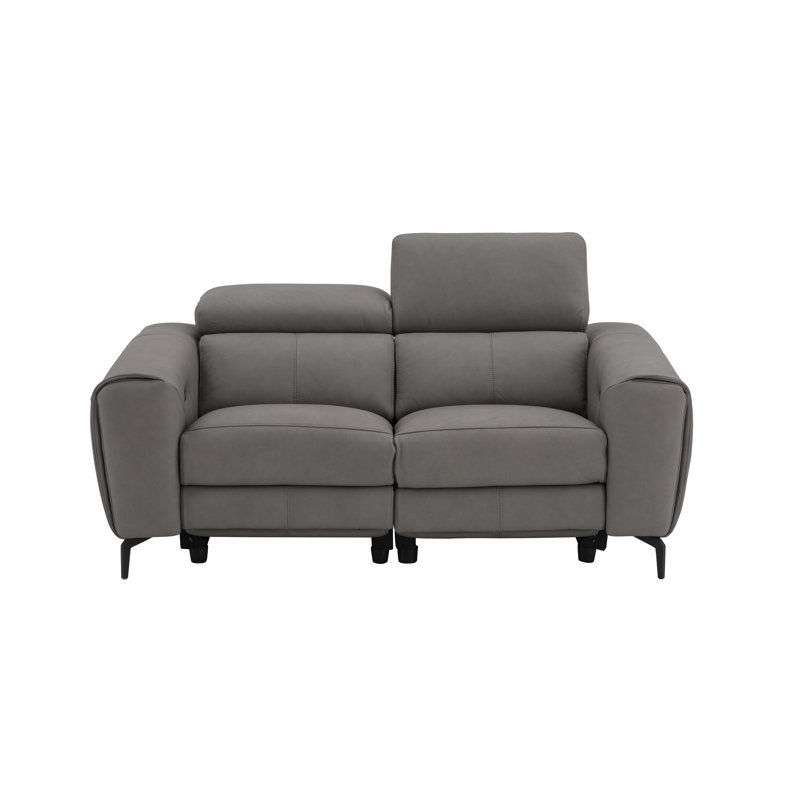 Genuine Leather Square Arm Reclining Sofa, 30" H x 82" W x 41" D , Beige Genuine Leather