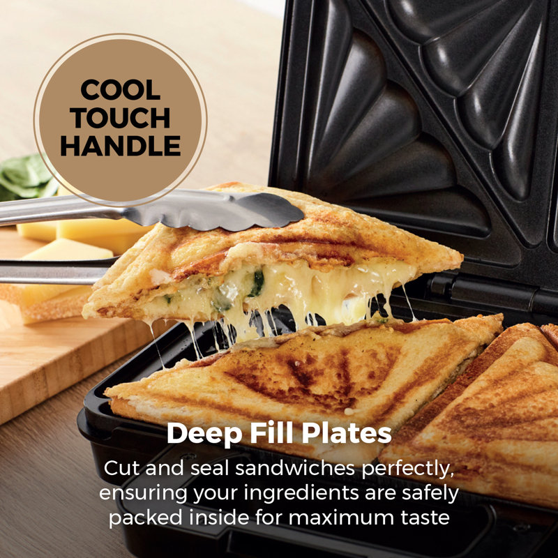 Tower Deep Filled Sandwich Maker with Non-Stick Coated Plate and Automatic Temperature Control, 900W, Rose Gold