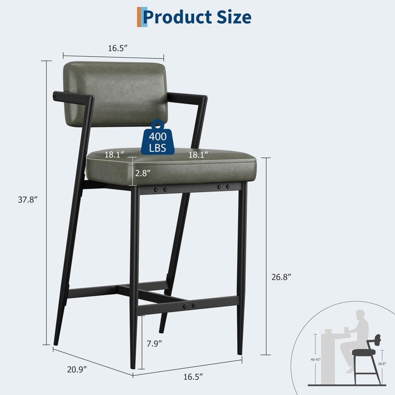 Upholstered Counter Stool with Metal Frame, 3