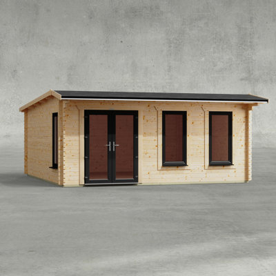 Powersheds 18 x 18ft Apex Log Cabin, Doors to the Left - 44mm