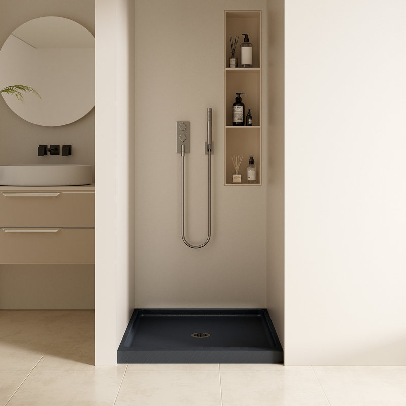 36" x 36" Shower Base, Alcove Acrylic Shower Pan with Center Drain, Low Profile Slip-Resistant Design, Integrated Flange, Slate Gray