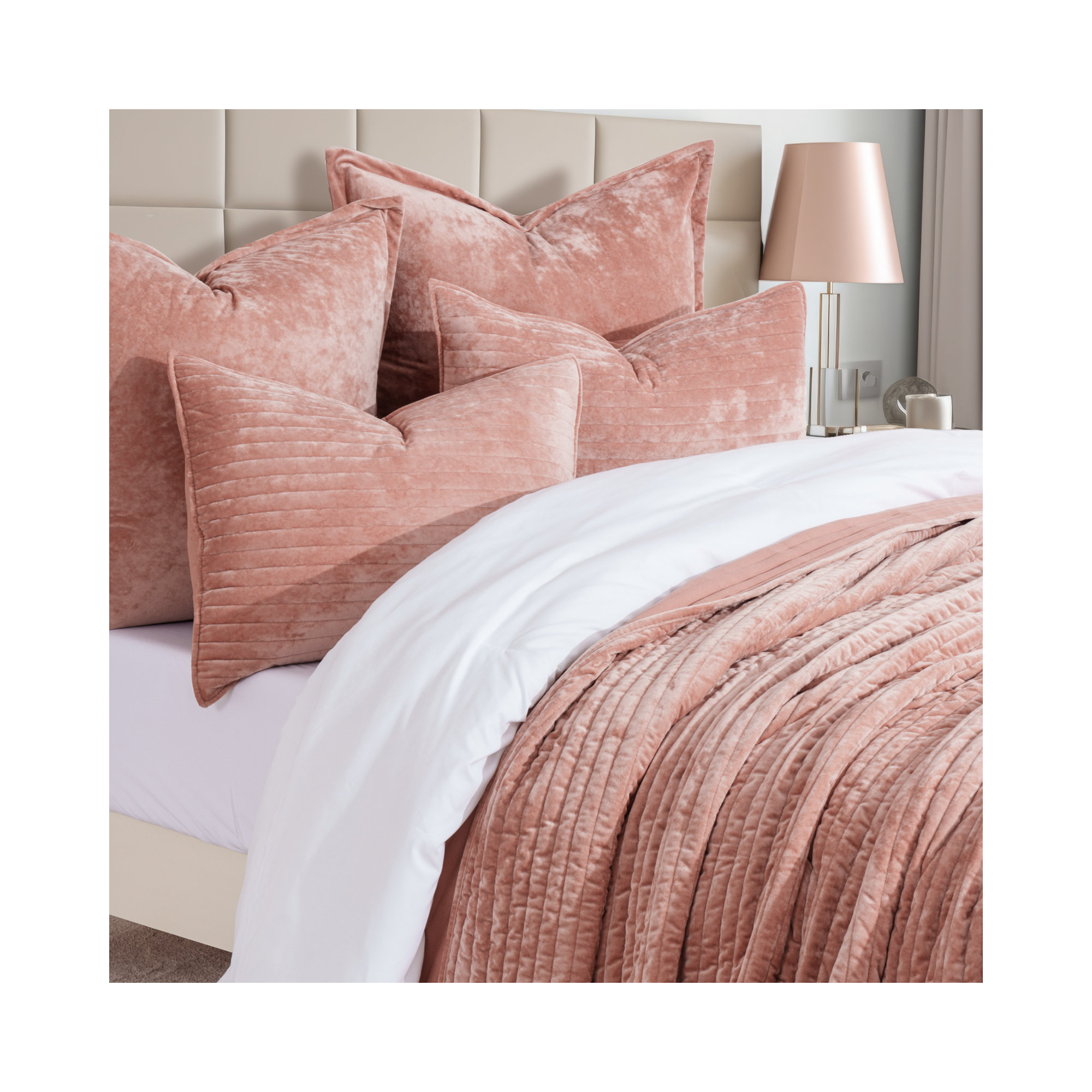 Luxe Velvet Channel Quilt Set, Clay, Queen