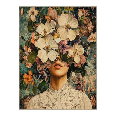 Distressed Look Floral Detailed Woman Pattern Woven Base Decorative Machine Washable Area Rug