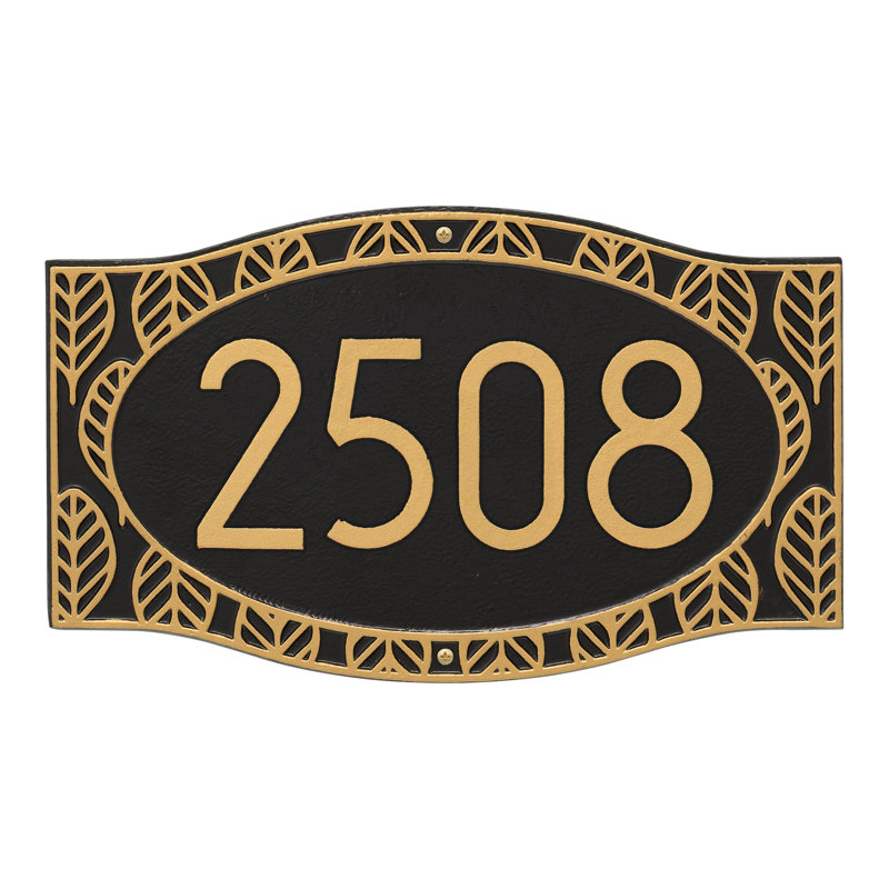 Frond Neohaus 1-Line Personalized Wall Address Plaque, Black/Gold, Yes