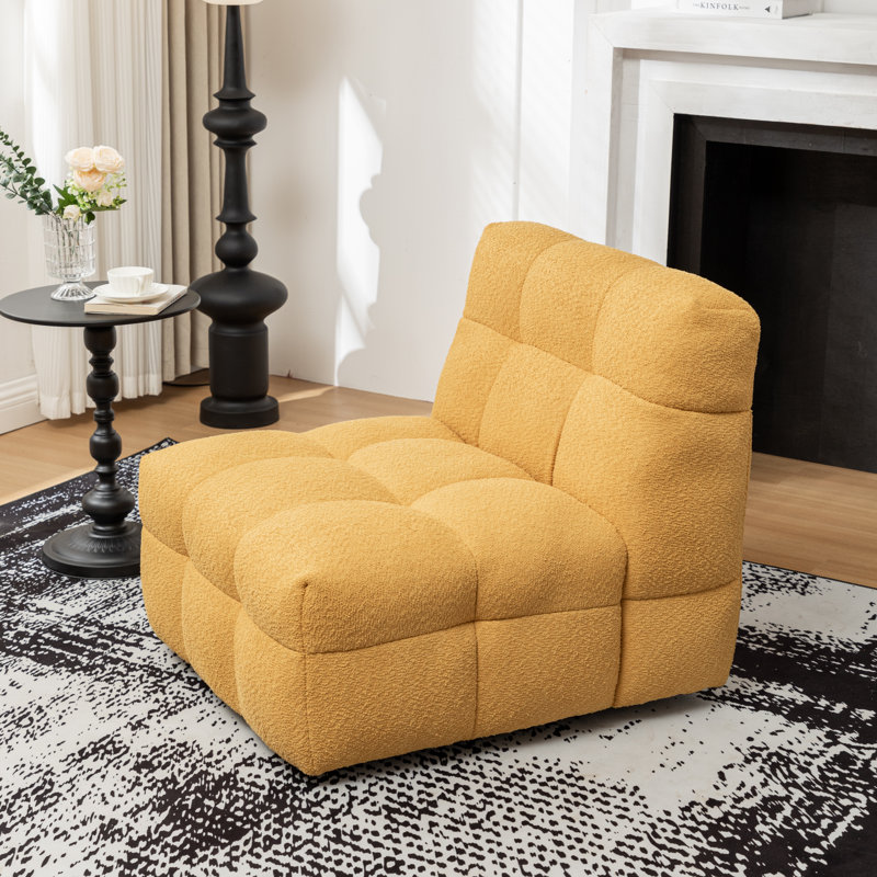 Avdul 28.5 Wide Armless Tufted Swivel Chair, Yellow