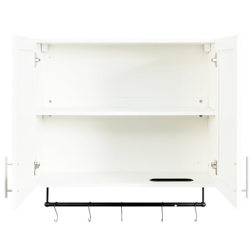 Bathroom Wall Cabinet, Adjustable Shelf, Towel Bar, 5 Hooks, White, Particle Board, , Bathroom, Kitchen, Storage White Over Toilet Cabinet - 15Mm Board 3Mm 30.95*12.13*29.11In
