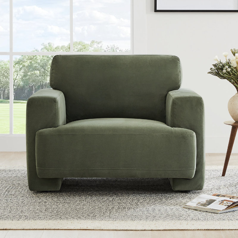 Fauteuil Ives, Velours performance olivine Soren