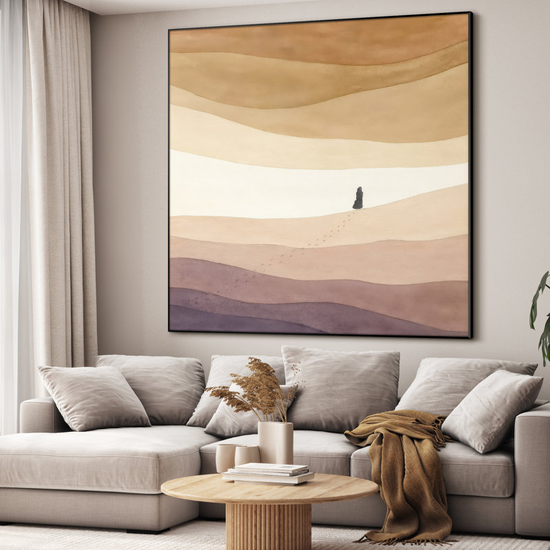 Très grand art mural imprimé sur tissu - Paysage abstrait neutre moderne pour la décoration d'œuvres d'art pour le salon ou la chambre à coucher - «Assemblage requis du cadre (cadre non fini)»