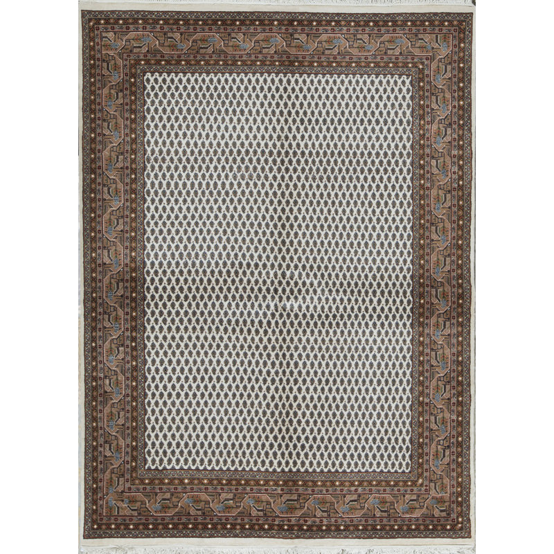 Tapis brun et blanc de haute qualité noué à la main