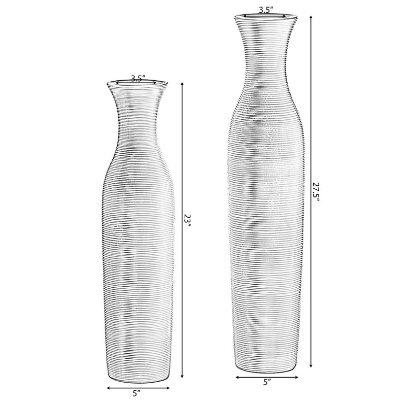 Ensemble de 2 grands vases de plancher décoratifs modernes à motif de trompette déchirée, brun