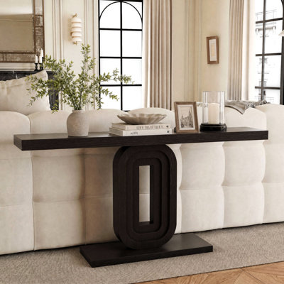 Console de 55,1 po de largeur avec base piédestal ovale, canapé étroit pour le vestibule, le salon ou la chambre à coucher
