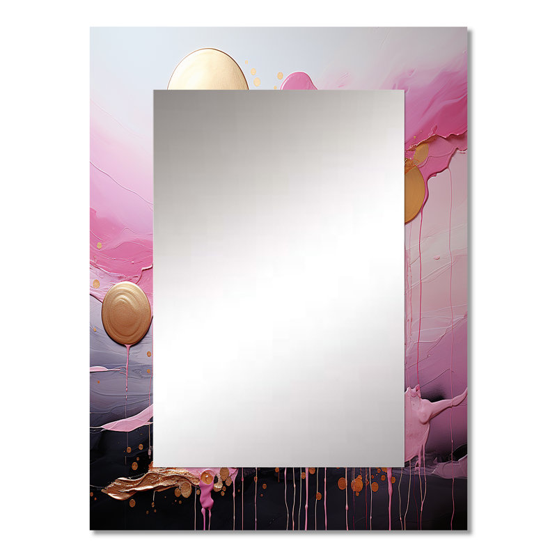 Or et rose moderne liquide formes I - miroir mural formes, miroir décoratif moderne, art imprimé en métal, 32 po x 24 po