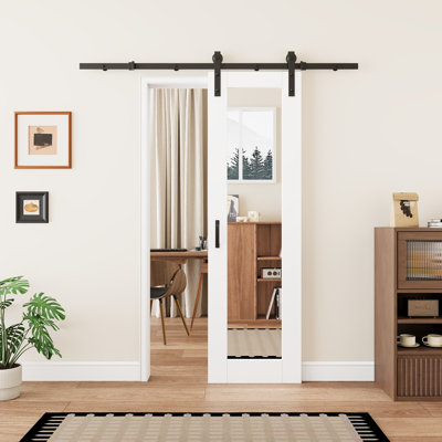 Aucun assemblage requis, porte de grange coulissante en verre 1-Lite avec portes coulissantes en bois massif et en bois manufacturé avec quincaillerie d'installation