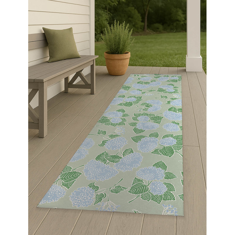 Hydrangea Non Slip Outdoor Rug, Runner 2'6" x 8'