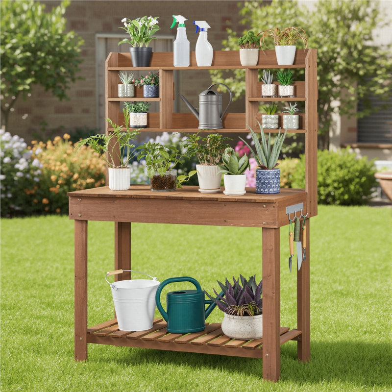 Kubilay Fir Potting Bench with Display Rack