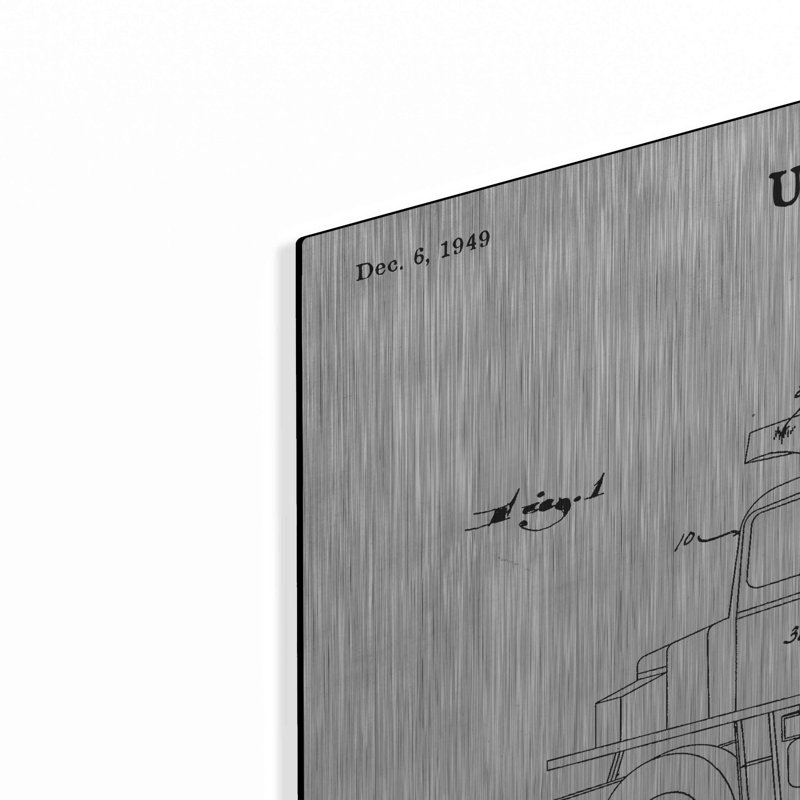  «Dump Truck 1949 Blueprint Vernis White», art mural en métal, 16 po x 12 po, H 24 po x l 36 po