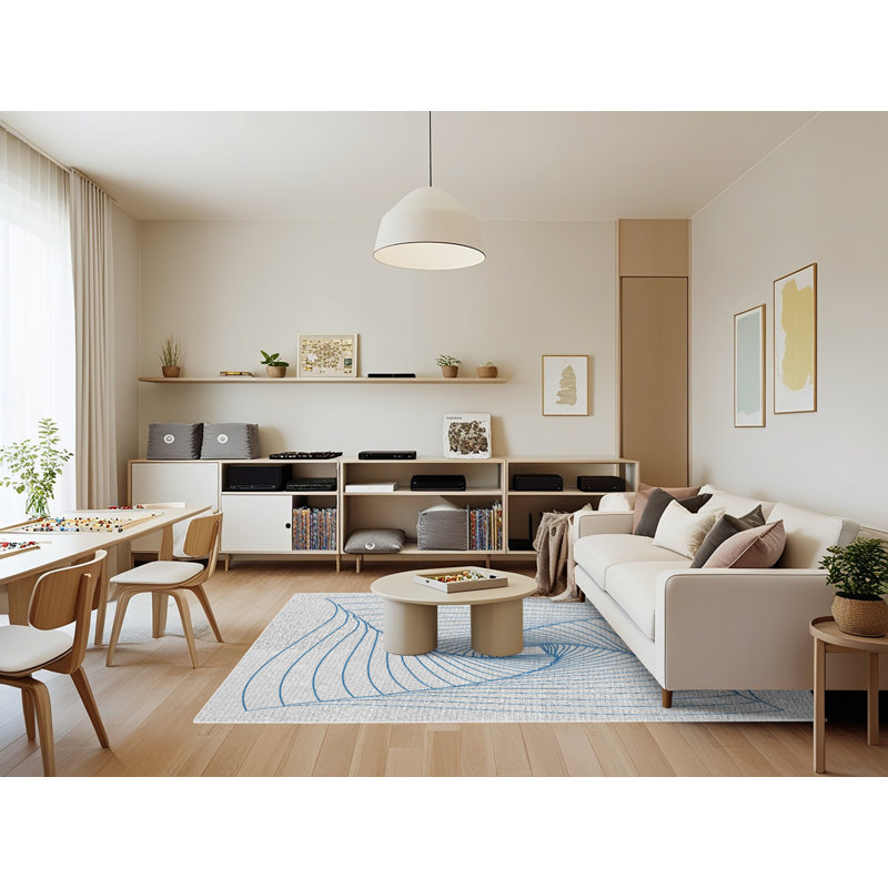 Tapis de zone bleue à motifs, Rectangle 7 pi x 9 pi