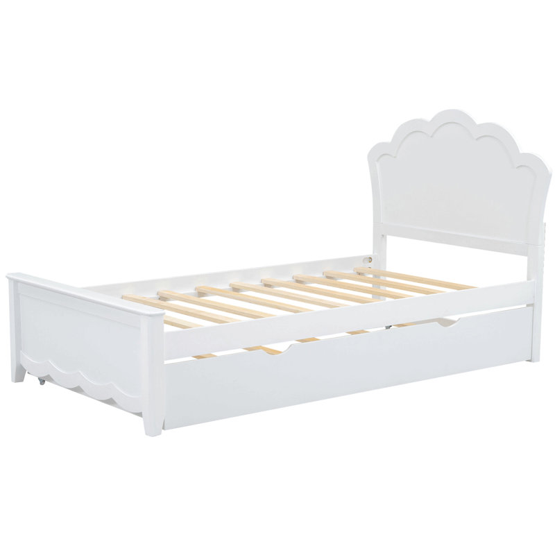 Twin Size Wood Platform Bed With Headboard And Twin Size Trundle, Twin