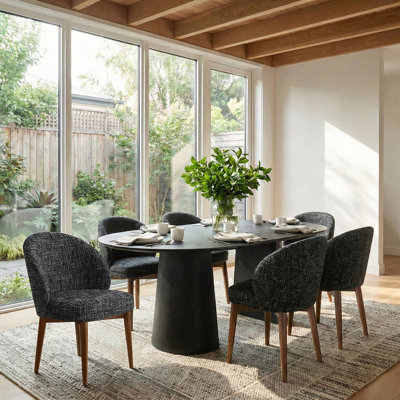 47"–83" Extendable Oval Dining Set With Upholstered Barrel Chairs