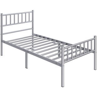 Minimalist Metal Bed Frame with Slatted Headboard