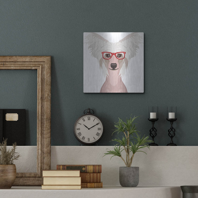 «Chinese Crêté portant des lunettes de hipster» par les affiliés Furbaby, H 12 po x l 12 po