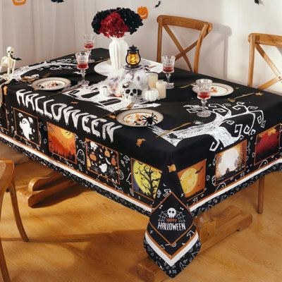 Halloween Tablecloth, Square Halloween Table Cloth, Unique Waterproof Washable Tablecloths For Halloween Kitchen Dining Room Indoor Outdoor Decor, 55X55 Inch