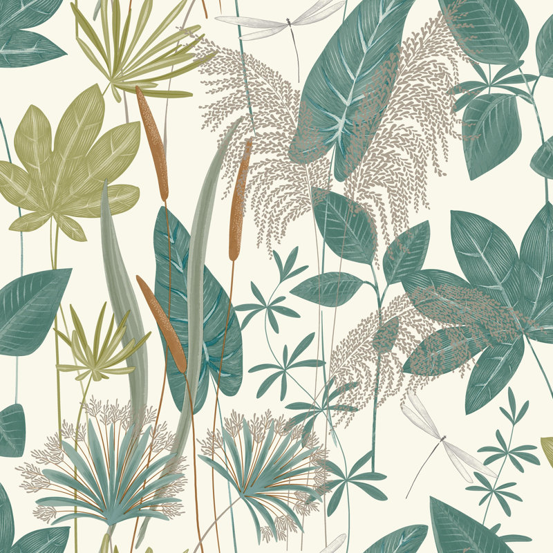 Rouleau de papier peint à motif de feuilles tropicales Bice Mix L 33 pi x l 21 po, Vert