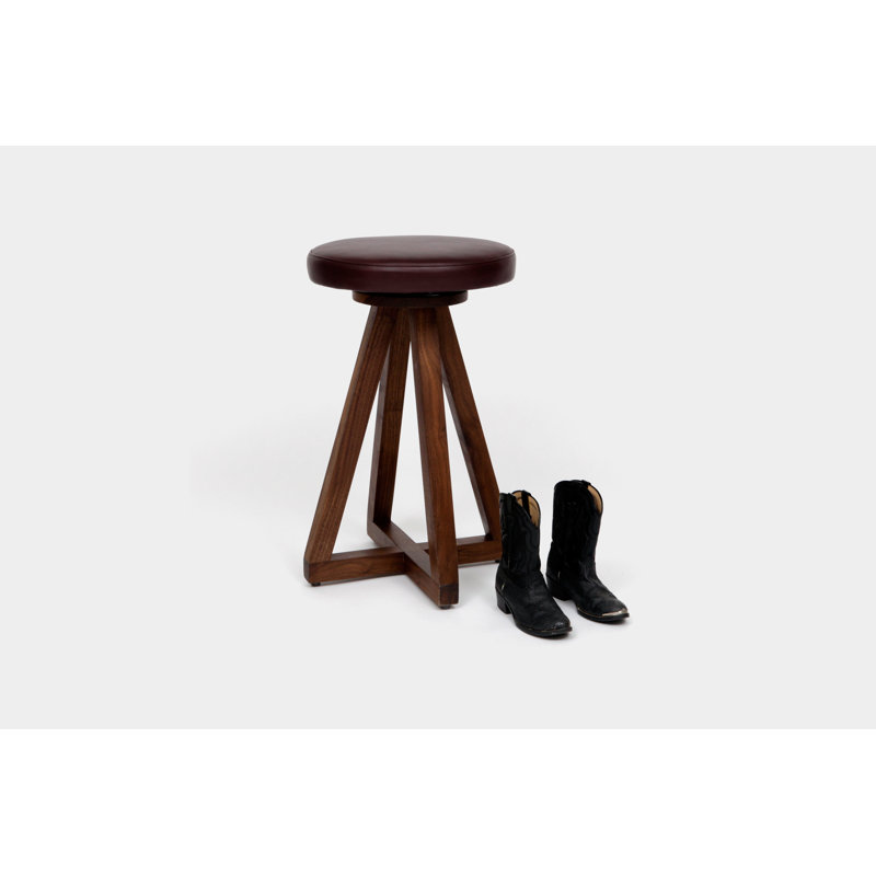 Artless X Swivel 26" Counter Stool, No Ring, Walnut, Burgundy