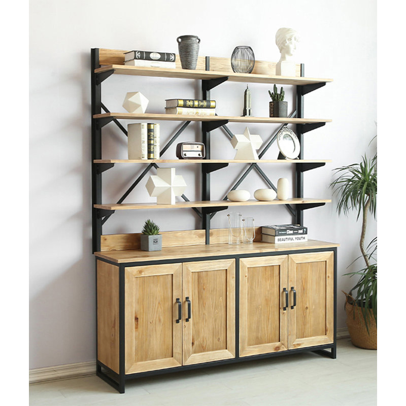 Minimalist Farmhouse Tall Bookcase with X-Brace Frame, (5 Shelves) 78.74"H x 59.06"W x 15.75"D.