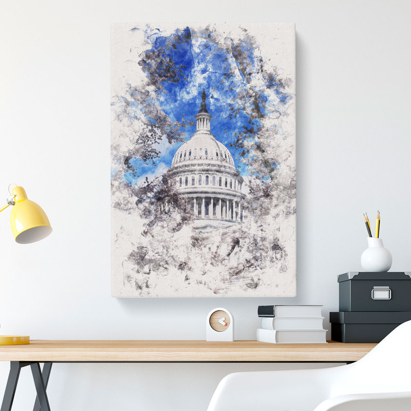 Capitol Hill & Cherry Blossom Tree - Wrapped Canvas, 50cm H x 35cm W x 3cm D