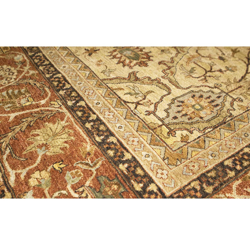 Tapis beige et rouille de haute qualité noué à la main