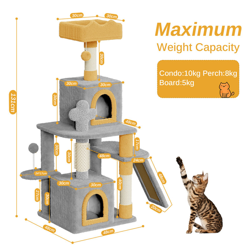 Amadahy 131cm H Cat Tree, Light Grey/Yellow