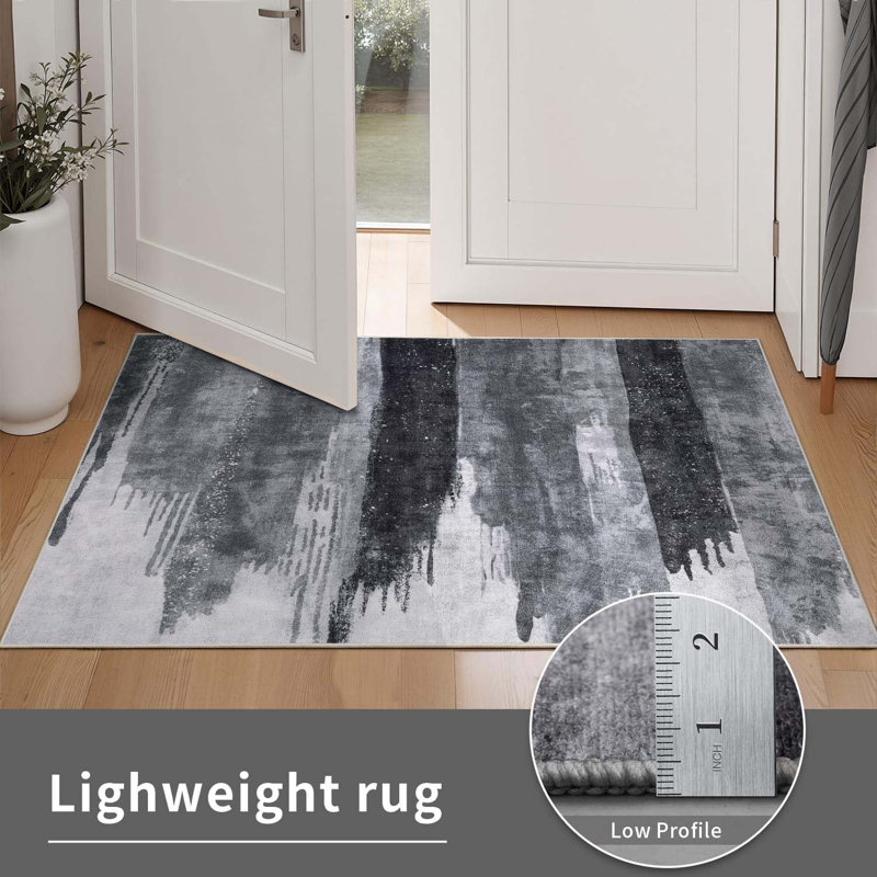 Tapis d'entrée moderne et moderne 2 x 3 pieds lavables, tapis d'entrée gris antidérapant à poils courts, tapis de salle de bain pliable pour tapis d'entrée pour tapis d'entrée de chambre à coucher
