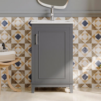 20 " Modern Small Bathroom Vanity Cabinet With Ceramic Basin