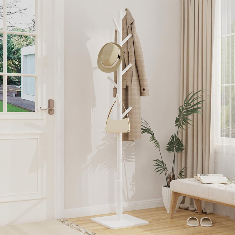 Freestanding Coat Hanger with 8 Hooks, White
