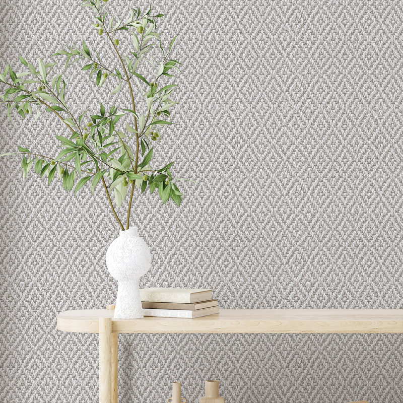Flora Collection Diamond Weave Wallpaper Roll, Gray