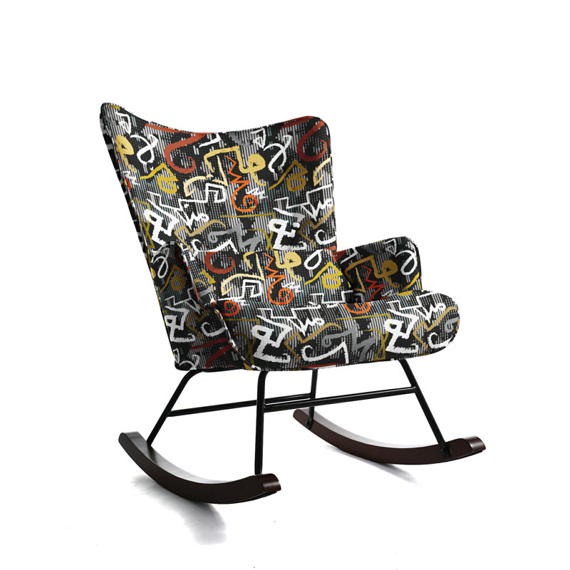 Cyra Rocking Chair, Black/Orange/Yellow Abstract