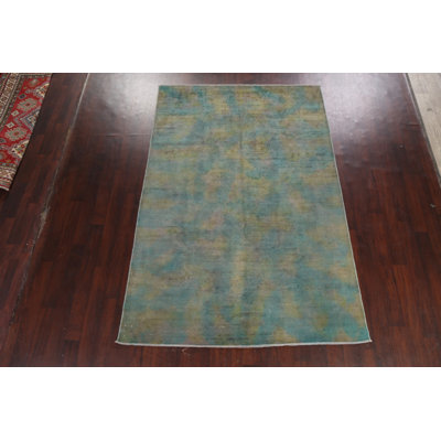 Tapis unique en laine noué à la main de 6 pi 1 po x 9 pi 1 po vert / gris / bleu