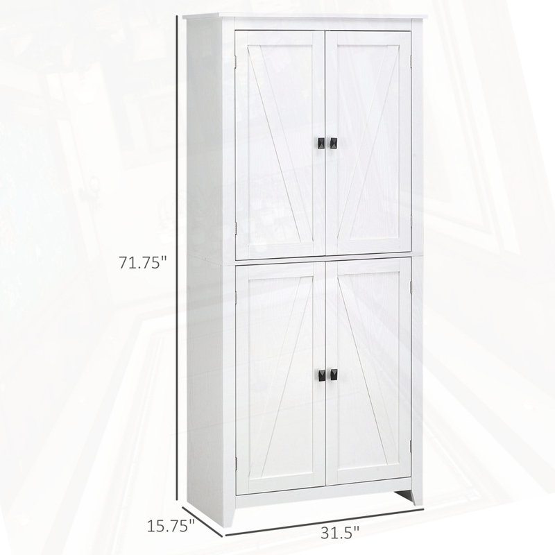 72" Freestanding 4-Door Kitchen Pantry
