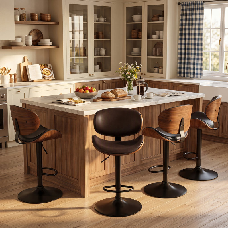Swivel Upholstered Adjustable Height Bar Counter Stool with Metal Frame, Brown, 4