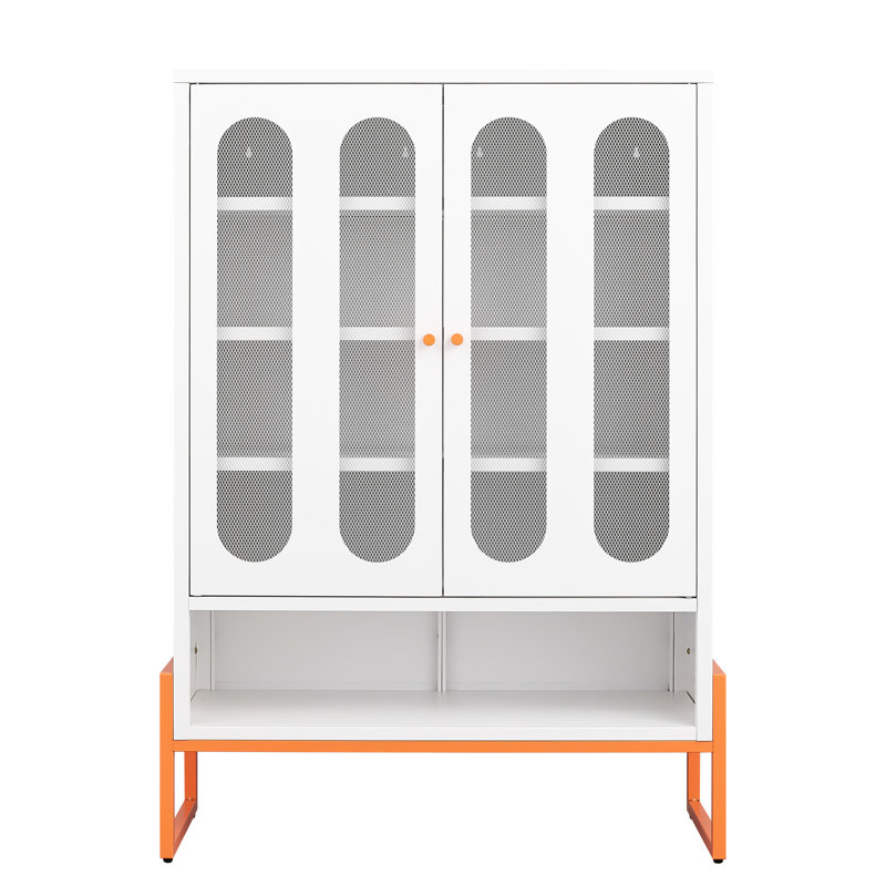 Armoire à chaussures autoportante moderne à deux portes en métal avec structure à double épreuve de 15 cm et porte à ouverture minimaliste, 3 4 tablettes, circulation d'air